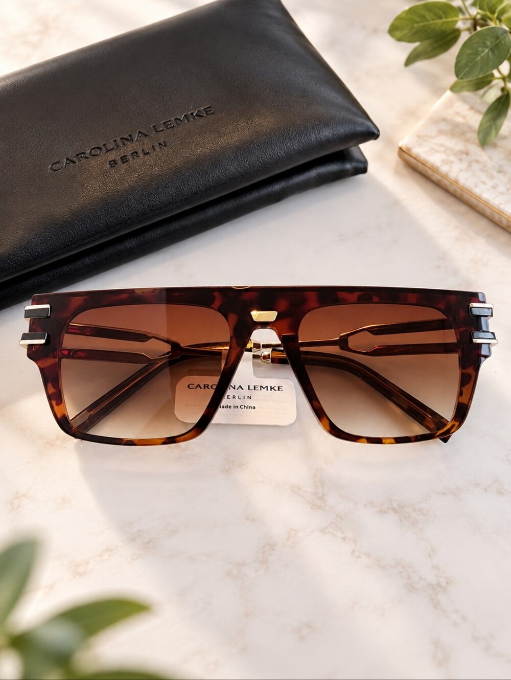 BNIB Carolina Lemke Berlin "Fierce Demi" Unisex Sunglasses w/ Luxury Pillow Case